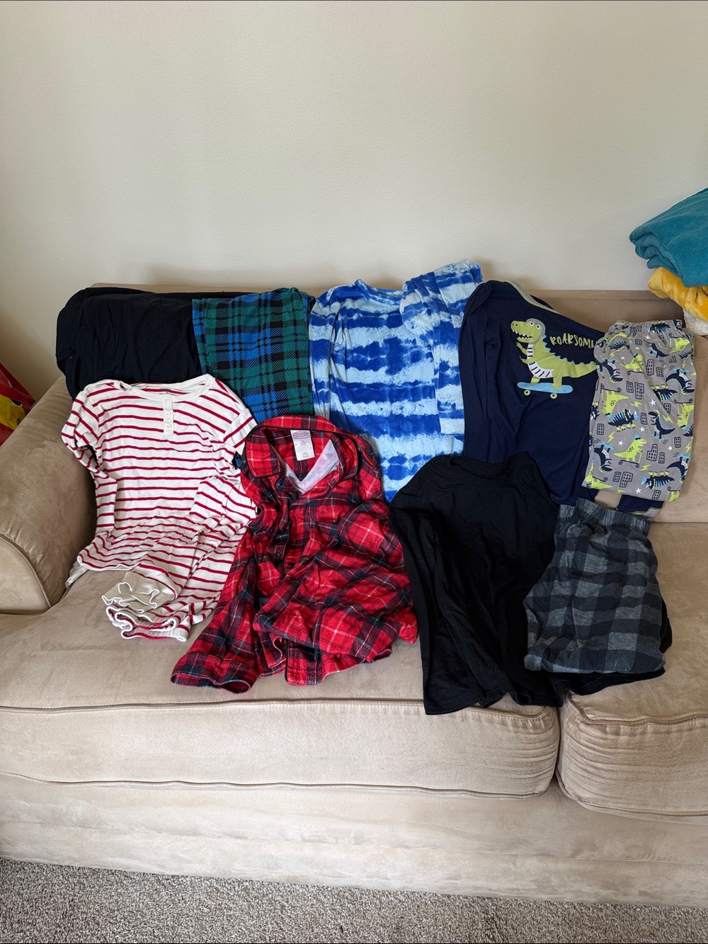 GUC Lot of 6 Kids' Pajama & Sleepwear Bundle - Plaid, Striped & Dinosaur